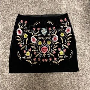 black velvet with floral embroidery skirt